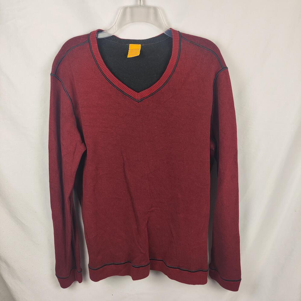 Tailor Vintage Sweater Mens Large Red V Neck Cotton Knit Pullover Casual